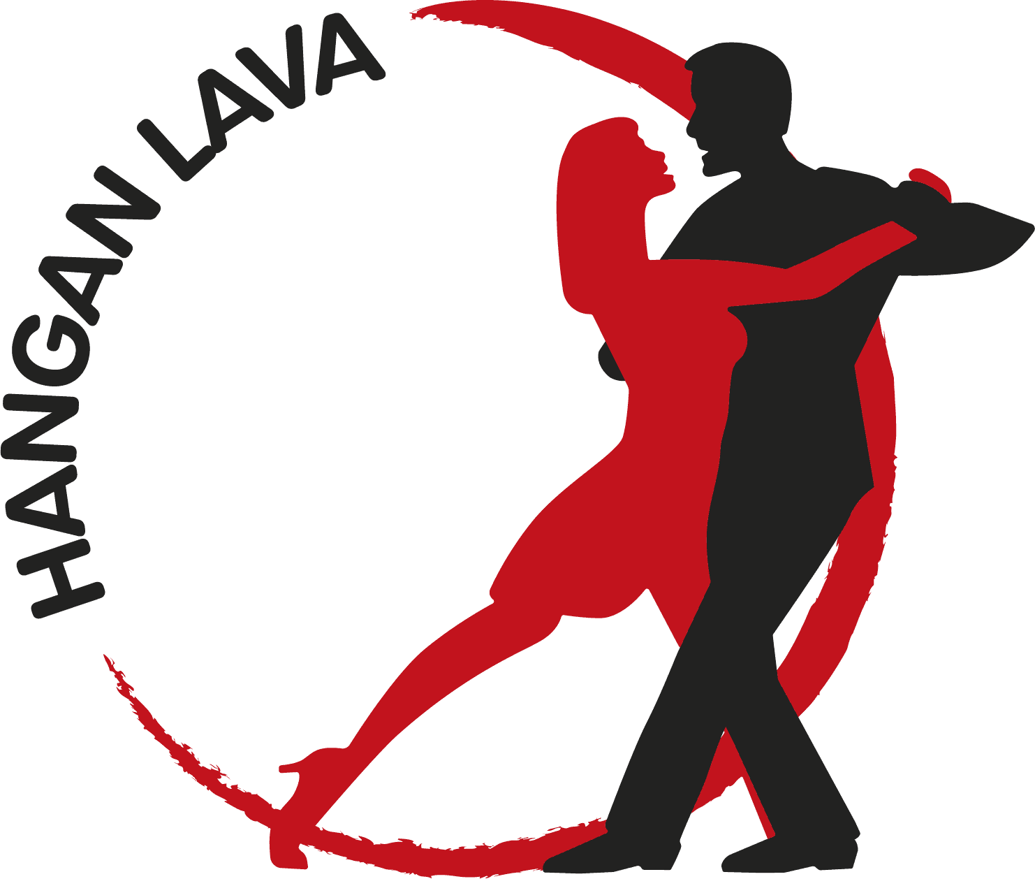 Hangan lavan logo: tanssipari punaisen sivellinympyrän sisällä